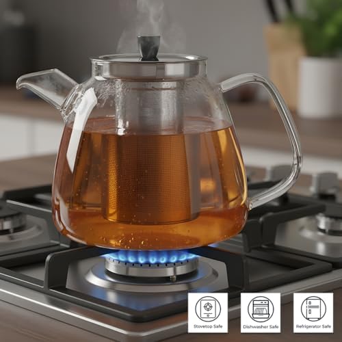 Aquach 42oz Glass Teapot with Infuser, Stovetop Safe Tea Kettle - Image 2
