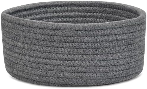 ABenkle Small Woven Basket, Empty Tiny Shallow Storage Basket, Mini Cotton Rope Baskets, Round Decorative Hamper, Basket Storage Bins for Toys, Spa, Socks, Nursery, Living Room by ABenkle