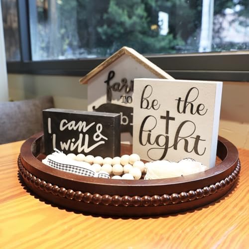Hrastany Round Wood Decorative Serving Tray for Coffee Table, Dark Brown - Image 6