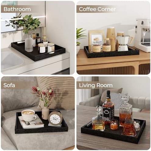 Axeman Wooden Serving Tray with Metal Handles|Ottoman Tray for Breakfast, Bed, Couch|17x13in Ash Wood Coffee Table Trays|Food Drinks Decorative Storage Boards for Ottoman Kitchen, Black - Image 6