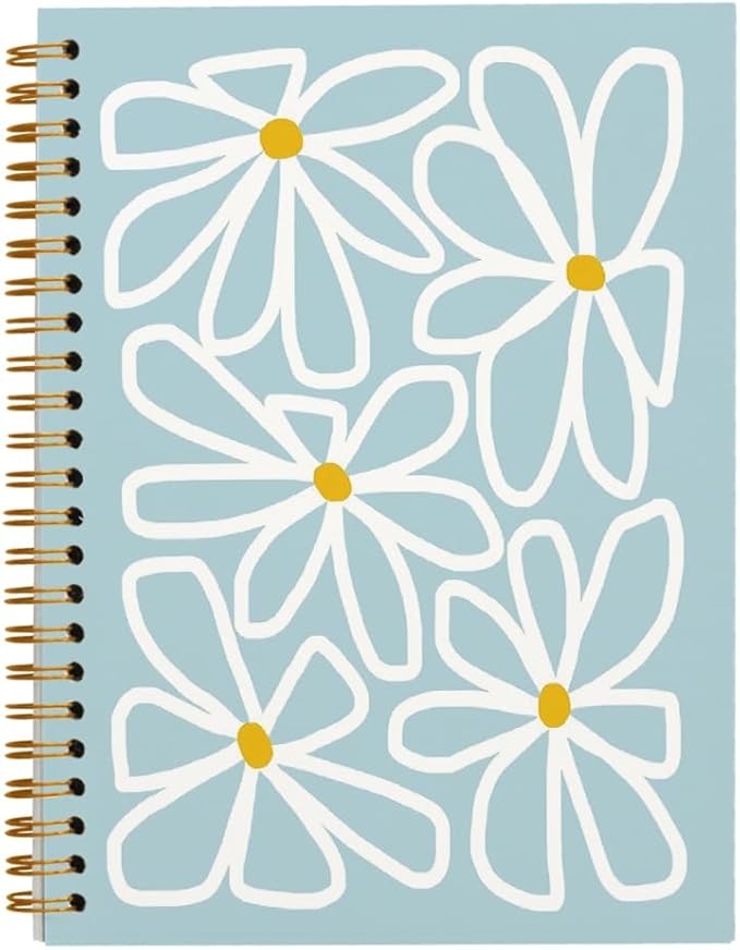 Tizzer Retro 70s Groovy Daisy Flower Light Blue Lined Hardcover College Ruled Spiral Notebook Journal for Work Notes Journaling 5.5×8.3 Inch,Gifts for Flower Lovers Women Teen Girls