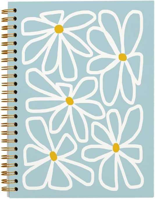 Tizzer Retro 70s Groovy Daisy Flower Light Blue Lined Hardcover College Ruled Spiral Notebook Journal for Work Notes Journaling 5.5×8.3 Inch,Gifts for Flower Lovers Women Teen Girls