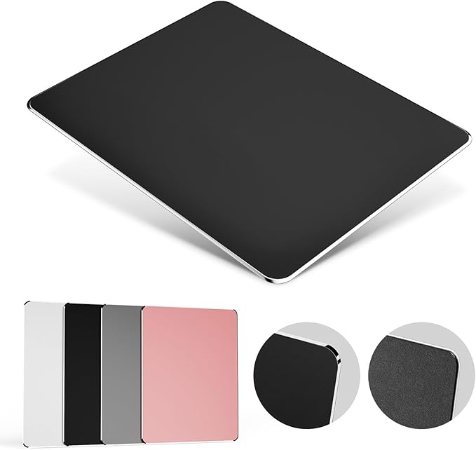 HONKID Hard Metal Mouse Pad for Desk, Aluminum Solid Mouse Pad for Magic Mouse and Pro/Air with Stable Rubber Base, Firm Mousepad for Travel and Home Office (Black)