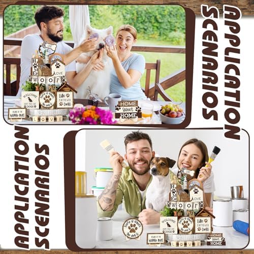 Mifoci 16 Pcs Dog Tiered Tray Decor Wooden Signs, Farmhouse Woof Love - Image 5