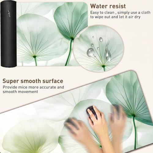 Green Leaf Desk Mat, Botanical XXL Mouse Pad 35.4x15.7in - Image 4