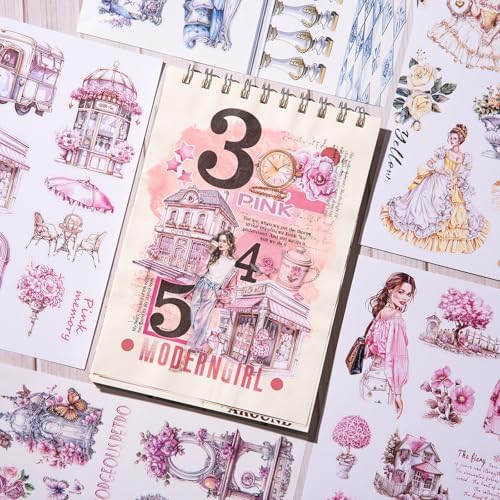 YagCu Journal Sticker Book, Moment of Love Scrapbook Stickers, Junk Journal Supplies, Pre-Cut Aesthetic Scrapbooking and Journaling for Women, Pink Decorative Ephemera Bullet Planner DIY Arts - Image 3