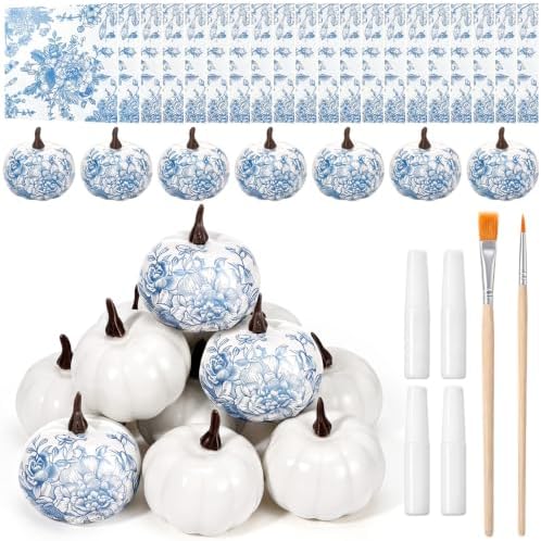 Blueweenly 12 Sets Fall Pumpkin DIY Craft Kit, Blue Napkins Glue Brush Set by Blueweenly