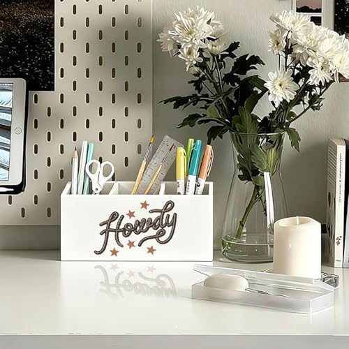 Western Pen Pencil Holder for Desk, Cowgirl Gifts, Cowboy Gifts for Women Men, Western Office Decor, Howdy Southwestern Wooden Box Sign Decorations for Home Office Desk Tabletop - Image 2