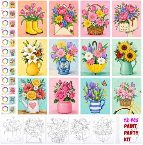 12PCS 8x10IN Pre Drawn Canvas to Paint for Adults Flowers Paint Party by PAILIM