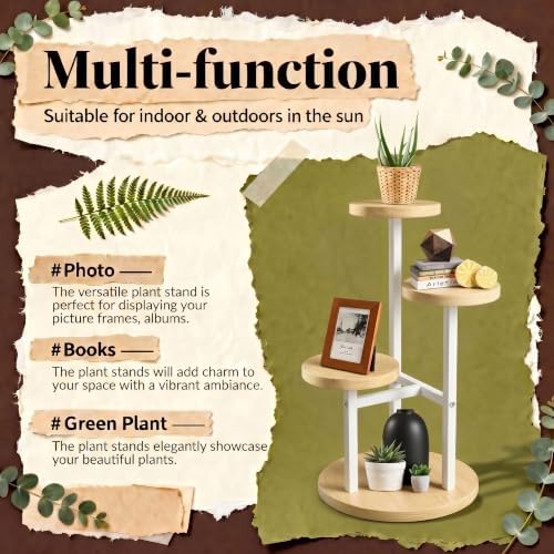 GEEBOBO 3 Tier Plant Stand Indoor, Metal Wood Plant Stands For Indoor Plants Multiple, Corner Tiered Flower Plants Shelf Stand for Living Room Bedroom, White - Image 4