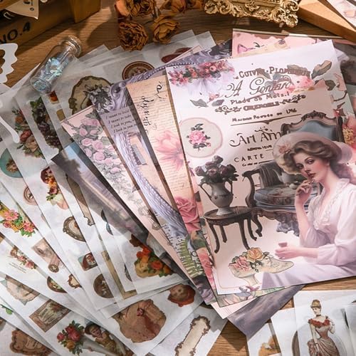 Vintage Scrapbook Sticker Book for Adults, 50 Sheets Aesthetic People Stickers Book for Scrapbooking with 480pcs Washi Stickers and 20 Sheets of Scrapbook Paper Ephemera for Junk Journals Supplies - Image 3