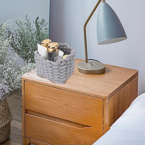 CREATCABIN Woven Small Baskets Cotton Rope Baskets for Organization Bin Gray Mini Tiny Baskets Boho Square Storage Basket for Nursery Cosmetics Living Room Bathroom Cube Shelf Home Decor 7x5x6Inch - Image 4