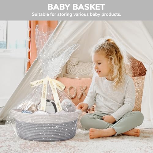 CHICVITA Large Rope Gift Basket Empty with Bags & Ribbon to Fill, Grey - Image 4