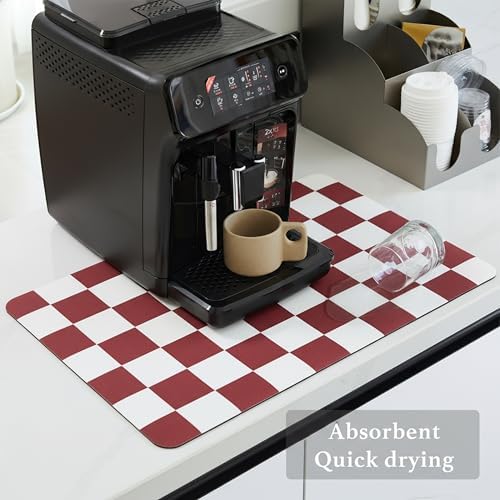 Ohocut Red Checkered Dish Drying Mat for Kitchen Counter, Coffee Bar Station Accessories, Retro Cute Aesthetic Modern Absorbent Drainer Mat Kitchen Drying Mat Easy Clean 19" x 12" - Image 4