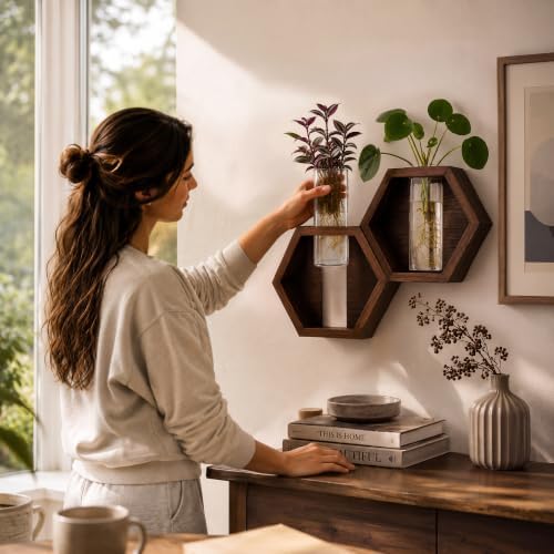 AVERGO Wall Plant Decor (2-Pack), Acacia Wood Indoor Wall Planter - Image 2