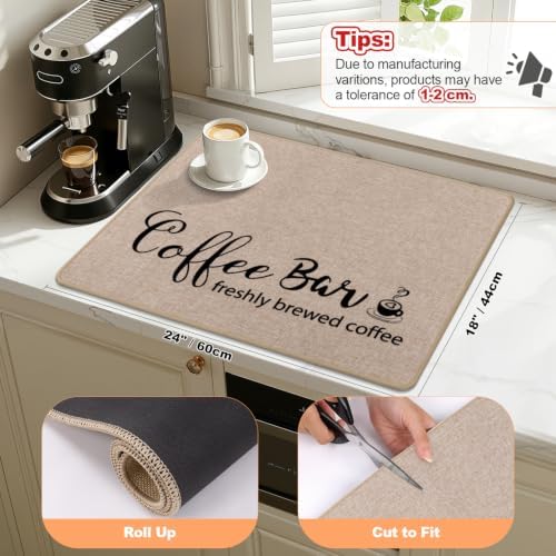 Findosom Dish Drying Mat, 18" x 24" Super Absorbent & Hide Stain Coffee Mat, Cuttable Drying Mat for Kitchen Counter, Coffee Bar Accessories, Under Dish Rack, Coffee Maker, Espresso Machine, Linen - Image 2