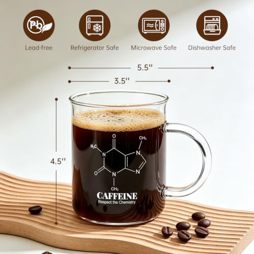 Caffeine Beaker Mug, Caffeine Molecule Mug - Chemistry Mug 16 oz Borosilicate Glass Coffee Mugs with Handle and Measuring for Coffee, Latte, Tea or Hot and Cold Beverage - Tea Coffee Mug - Image 3
