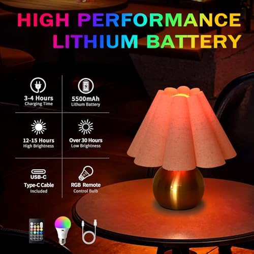 Ziqqeelam Rechargeable Cordless Small Table Lamp, Battery Operated Remote Control Gold Mini Table Lamps for Bedroom Nightstand, Cute Small Table Lamp for Small Spaces for Kitchen Counter, Bookshelf - Image 5