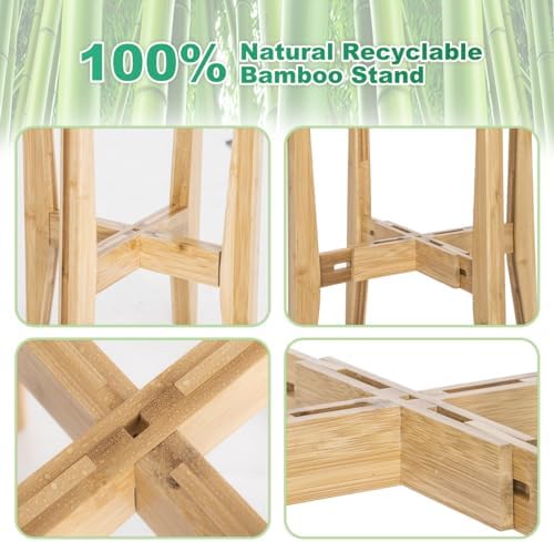 Rnined Plant Stand Indoor, Bamboo Plant Shelf, Adjustable Corner Plants Flower Holders Single Floor Plant Stand, Fits 8 to 12 Inches Pots,(Pot & Plant Not Included)(Nature) - Image 5