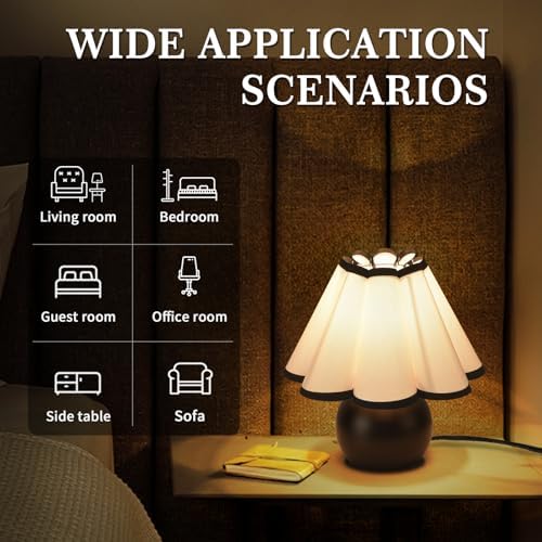 Matte Black Small Touch Control Table Lamp for Bedroom,Black Bedside Lamps for Nightstand,Cute Mini Small Table Lamps for Small Spaces with Scalloped Shade for Kitchen Counter,Bookshelf,Living Room - Image 3