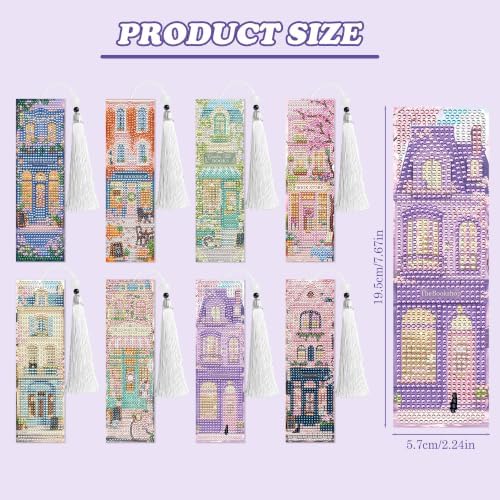 8 Pack Diamond Painting Bookmark of Bookshore Theme with Tassel - Image 3