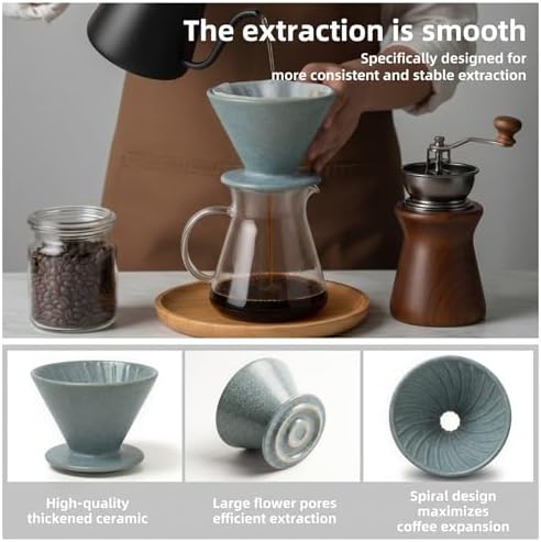 DIF DECO Ceramic Pour Over Coffee Dripper, Reusable Porcelain Portable Pour Over Coffee Maker, Slow Brewing Accessories with 1 Holes for Home, Office, Travel, Camping (Blue) - Image 5