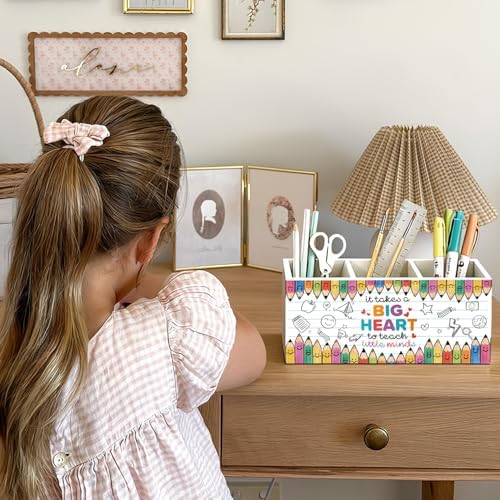 Teacher Pen Pencil Holder for Desk, Teacher Appreciation Gifts, It Takes a Big Heart to Help Shape Little Minds Wooden Box Sign Decorations for Office Classroom Desk Tabletop - Image 4