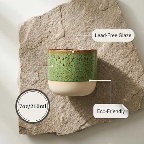 Ceramic Tea Cups 7oz Japanese Style Ceramic Tea Set, Tea Cup, Herbal Tea Coffee Cup, Espresso Cups Small Modern Yerba Mate Ceramic Mate Cup Sets of 4 Green - Image 4