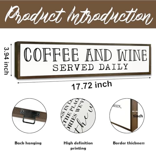 Coffee Bar Decor, Coffees Lover Home Kitchen Decor, Wood Decoration for Cafe Wine Bar Club, Decorative Wooden Table Sign, Coffee and Wine Served Daily Sign, 17.8x4x1.2 inches - Image 2
