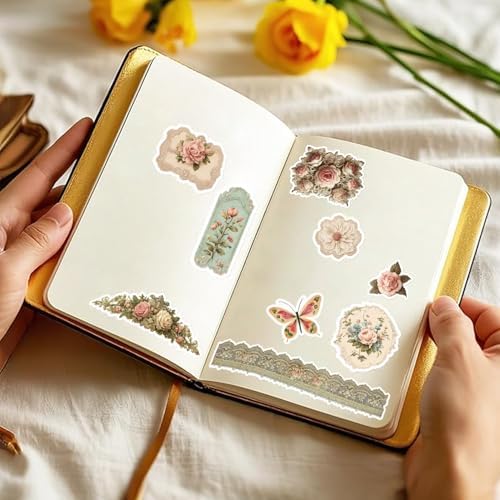 170PCS Vintage Rose Flower Scrapbooking Stickers Junk Journal Supplies, Shabby Pink Stickers Set Scrapbook Supplies Floral Sticker for Planner Album Diary Letter Envelope (Vintage Rose Flower) - Image 3