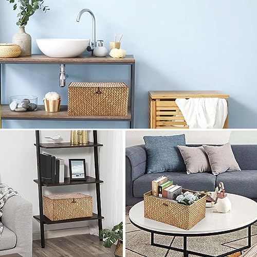 Hipiwe Wicker Shelf Baskets Bin with Lid Woven Storage Box, Coffee X-Large - Image 6