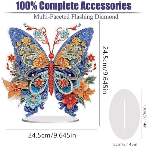 Diamond Painting Kits for Adults Beginners, 5D Full Drill Flowers and Butterfly Crystal Art Desktop Ornament, DIY Single Sided Home Office Desk Decor, Creative Craft Gift Set with Tools - Image 2