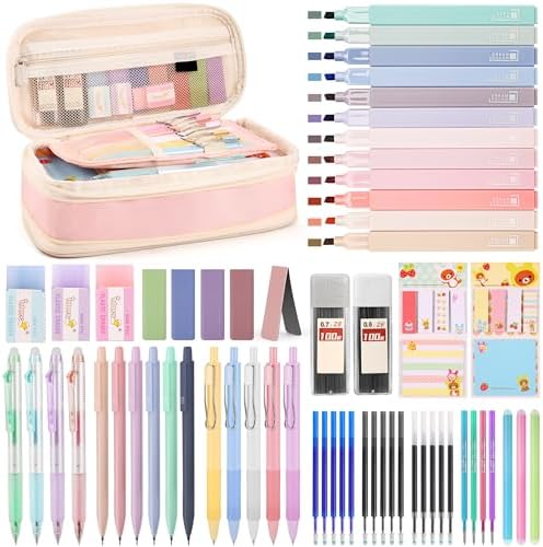 DazSpirit 62PCS Aesthetic Stationery Set with Foldable Pencil Case, Pink by DazSpirit