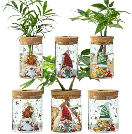 Christmas Vase, Christmas Themed Propagation Stations, Glass Propagation Vases for Plants, Cuttings, Desktop Planter Vase for Home & Office Decor, Set of 6 (3 Large & 3 Small) by wangsdjy