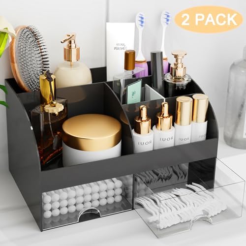 Makeup Organizer with Drawers, Cosmetic Storage for Dresser Vanity and Bathroom Countertop, Beauty Holder for Lipstick Brush, Skincare Organizer for Vanity, Cosmetic Display Case (Black-2Pack) - Image 2