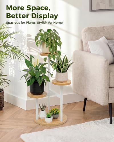 Bamworld Plant Stand Indoor Wood Plant Stand 3 Tier White - Image 3