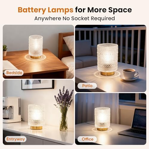 Battery Operated Lamp with Timer, Cordless Table Lamps with LED Warm Bulb - Image 4
