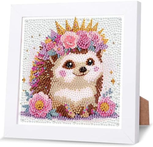 GHHKUD Hedgehog Diamond Art Painting Kits for Adults with Frame, Diamond Art Animals Crafts for Ages 4-6-8-12, Easy to DIY Gem Painting Gifts Home Wall Deco 15x15cm (Beautiful Packages) by GHHKUD