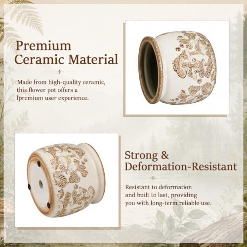 Vintage Planter for Indoor Plants, Ceramic Pot with Drainage Hole - Image 3