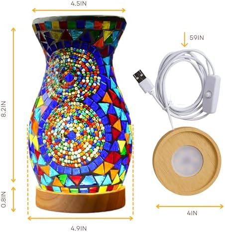 Mosaic Vase Lamp, Turkish Moroccan Table Lamp with Wood Base, USB LED - Image 4