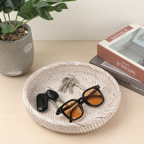 Hipiwe Key Basket Bowl for Entryway 10" Round Woven Wicker Serving Tray - Image 5