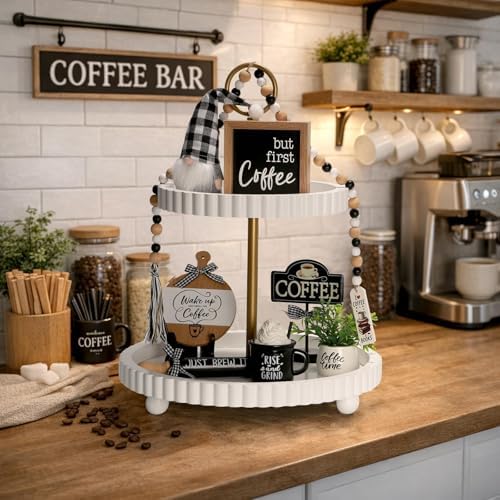 Coffee Bar Decor, 8 PCS Coffee Decorations for Table Tiered Tray Shelf - Image 6