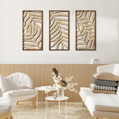 3 Pcs Tropical Leaf Wood Wall Art Decor, Boho Wall Sculptures for Home (C) - Image 3