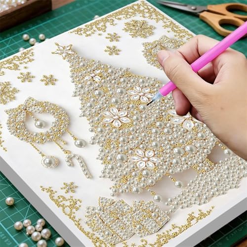 DIY Pearl Art Painting with Frame Creative Pattern Design Festival Stress-Relieving Home Wall Decoration 9.8X9.8in Tool Included-Christmas Tree - Image 6