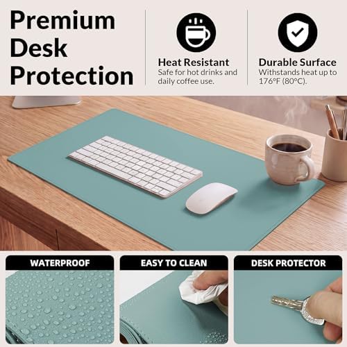 AFIING Leather Desk pad Protector, Light Blue, 35.4" x 17" - Image 4