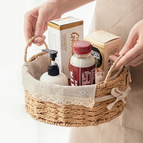 GIB Small Round Wicker Storage Baskets for Organizing with Handle and Liner - Image 5