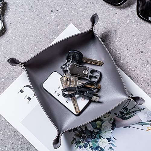 Leather Jewelry Valet Tray for Women and Man (Deep Grey-B) - Image 6
