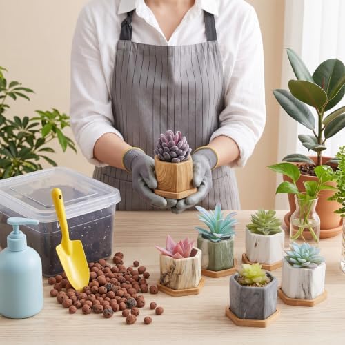 Ziliny Marbling Ceramic Flower Pot Succulent Small Plant Cactus Herbs Planter Ceramic Pot with Drainage Hole Matte Container(6 Pcs,Hexagon Style) - Image 6