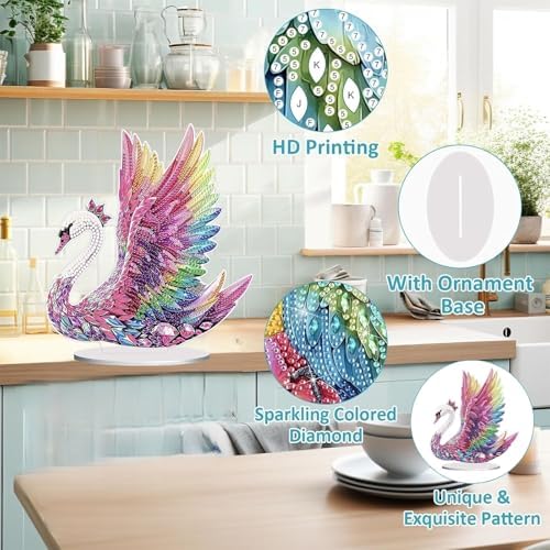 Diamond Painting Kits for Adults Beginners, 5D Full Drill Swan Crystal Art Desktop Ornament, DIY Single Sided Home Office Desk Decor, Creative Craft Gift Set with Tools - Image 5