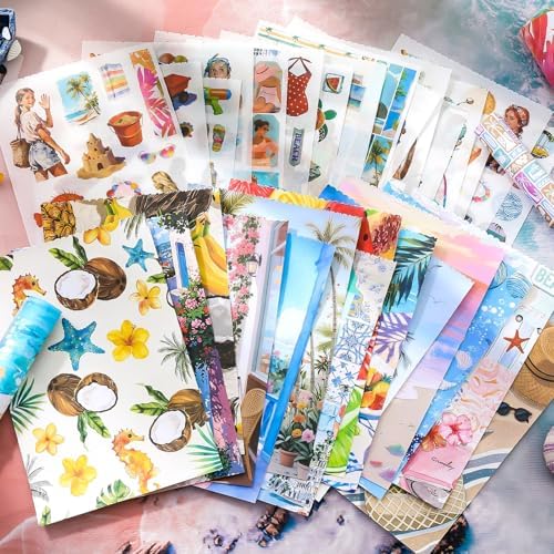PRSTINCOL Summer Beach Stickers Book,50 Sheets Vintage Ocean Sticker Book for Journaling Scrapbooking,8.3x5.5 Inch Aesthetic Surf Stickers for Adults Crafts - Image 2